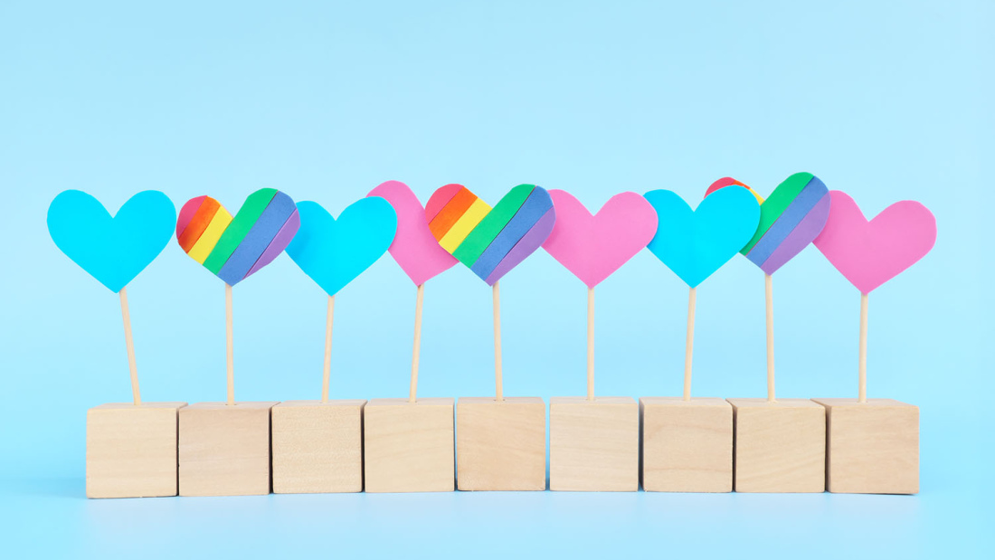 Pink, Blue, and Rainbow Hearts on Stands
