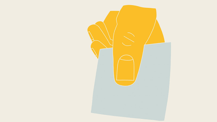 Illustration of hand with letter